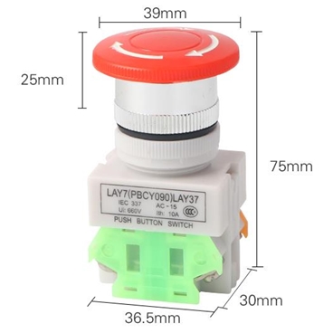 Mushroom head power switch LAY37 emergency stop push button